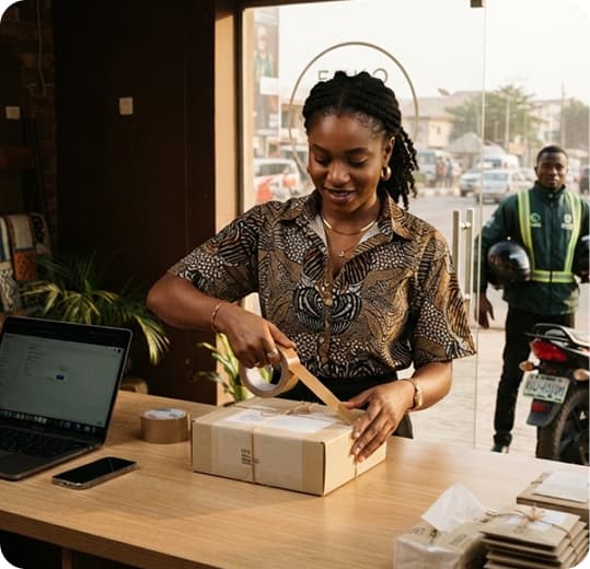 Business owner packing an order for delivery