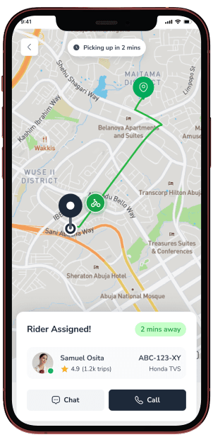 BuruExpress app map with rider assigned