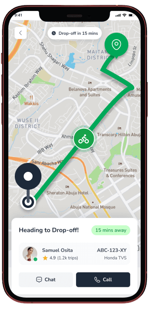 BuruExpress app map heading to drop off