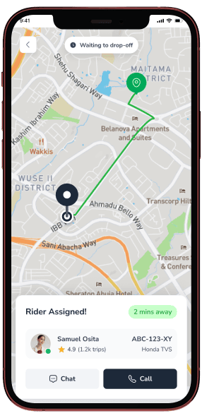 BuruExpress app showing an active delivery route